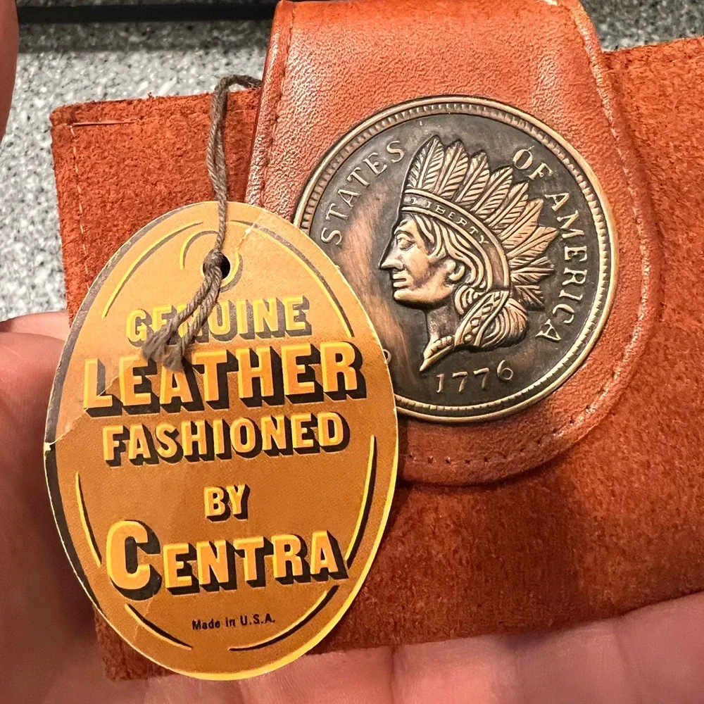 Brown Leather Wallet With Decorative Large Indian Penny Decor